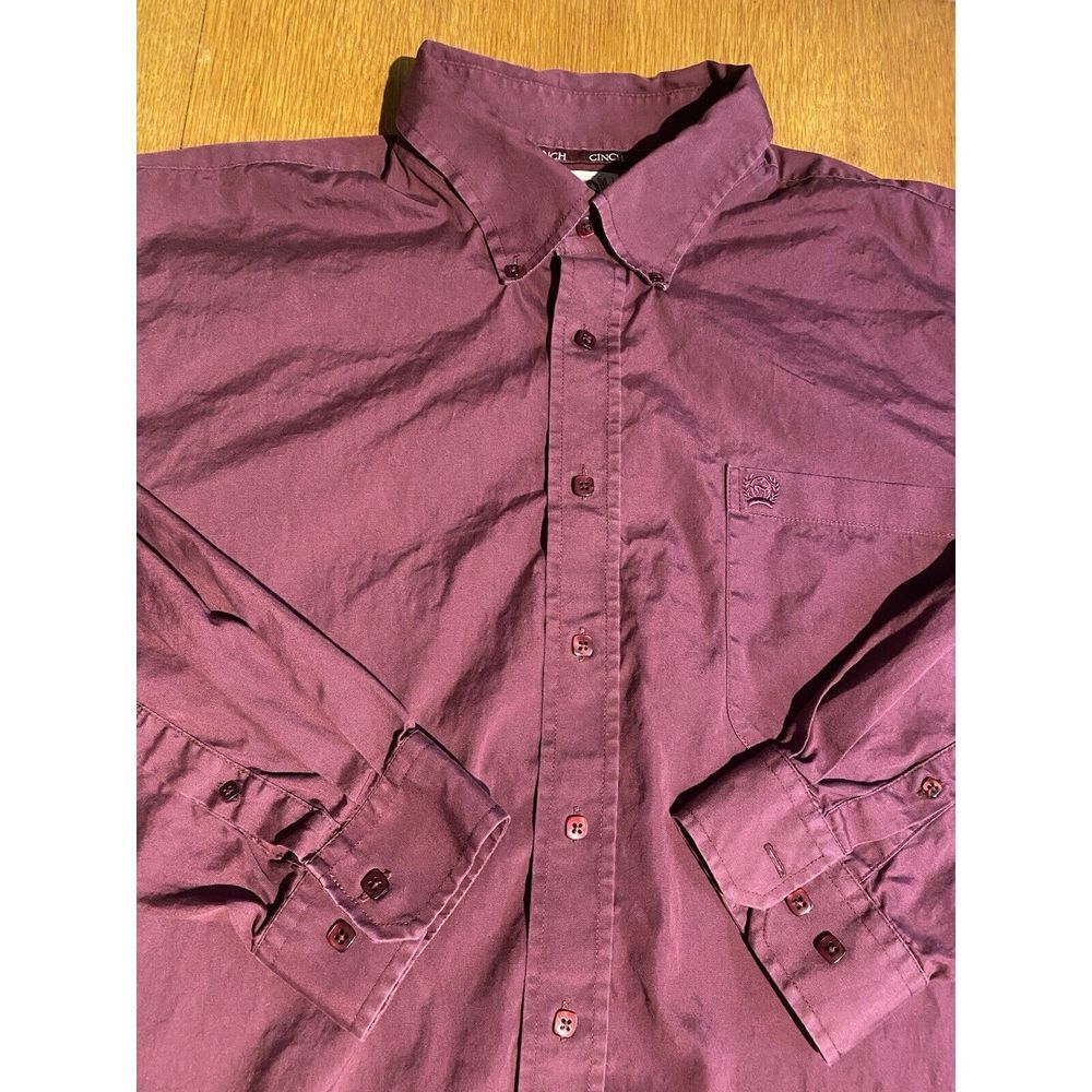 Cinch mens XL 100% cotton Burgandy Long sleeve button-down shirt, square buttons